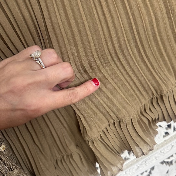 Vtg Paris Dreams Tan Stretchy Pleated Sequin Cottage Prairie Skirt Sz XL - Picture 10 of 16